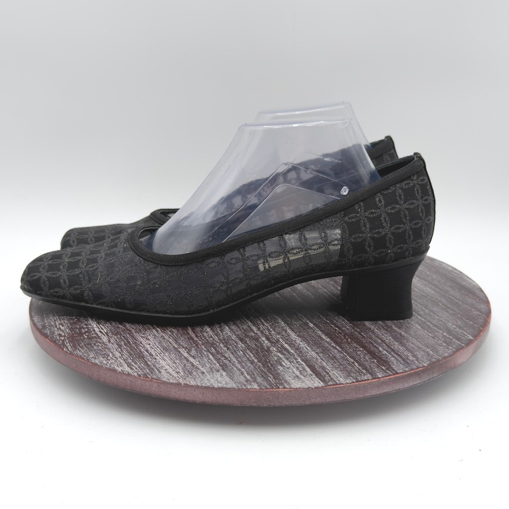 Nina High Heels Womens Size 9.5 M Mesh Block Heel Pump Slip On Square Toe Black